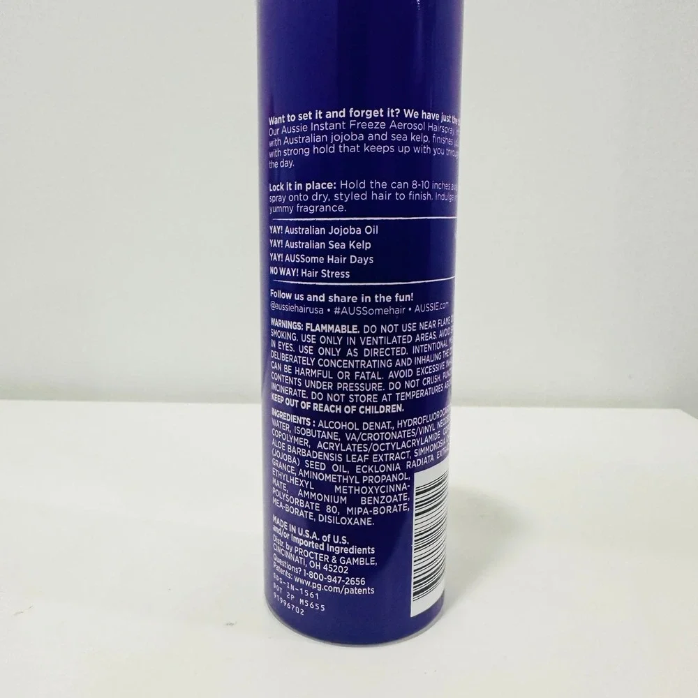 Aussie Instant Freeze Hair Spray 24 Hour Extreme Hold 7 oz Jojoba Oil Sea Kelp